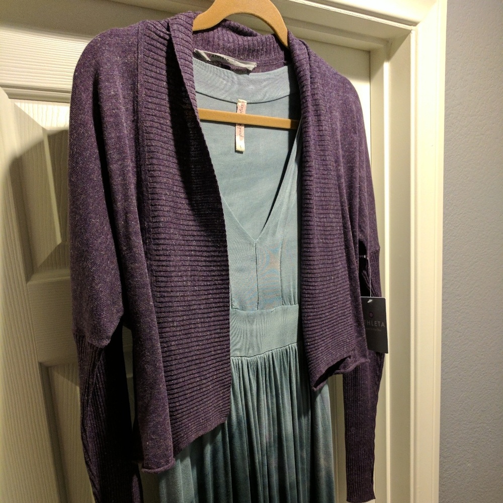 Athleta Purple Open-Front Ribbed Cardigan, sz L